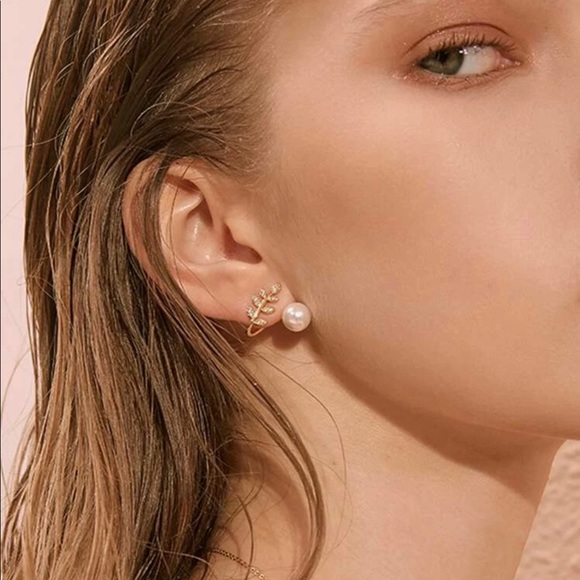 3/$30 Faux Pearl Decor Leaf Earrings - Picture 3 of 7